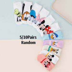 Disney | 5/10 Pairs Random Disney Mickey Minnie Donald Duck Daisy Pluto Goofy Ankle Socks Cute Cartoon Print Cotton Short Socks for Women