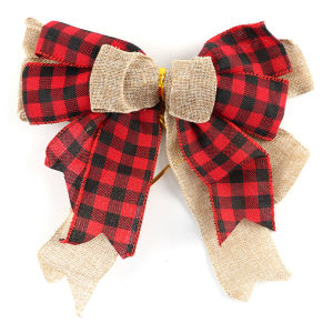 1 Pcs 23.8 * 22.9cm Oversized Christmas Plaid Bow Linen Bow New Years Holiday Party Home Decoration Hair Accessories Handmade