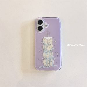 Korean Style Dual Layer Full Cover Purple Star Candle Design Phone Case for Apple 16Promax iPhone 17 15Pro Cute Soft Shell Protective Cover