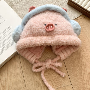 Cute Bear Knitted Scarf Hat Women Winter Warm Face Small Thickened Travel Outdoor Daily No Brim Foldable Cartoon Style Hat