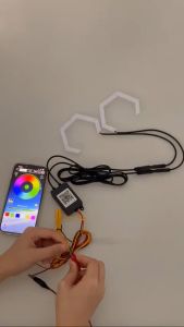 2Pcs/Set 12V RGB APP Control Hexagon Angel Eyes Halo Rings Retrofit Headlight Car Motorcycle White DRL+Amber Turn Signal