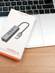 CABLETIME USB C Gigabit Ethernet Adapter 1000Mbps RJ45 Card Mạng Với 3 Cổng USB 3.0 Cho MacBook Và Laptop - USB Hub