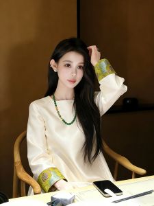 New Chinese Style Apricot Satin Dress