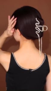 Kẹp tóc tua rua gợn sóng lấp lánh đính đá sau đầu kẹp tóc kim loại bling bling hình con rắn Hàn Quốc