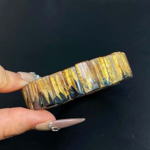 【 现货】15mm黑母矿钛晶板钛手排 Gold Rutilated Quartz助招财 事业 健康