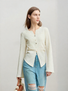 AMII | Minimalist Texture Front Slit Stretch Slim Fit Flare Long Sleeve Tshirt