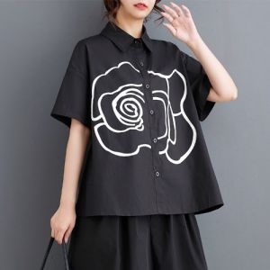 Casual Loose Patchwork Short Sleeve Shirt for plus Size Women Summer 2024 New Arrival Sweet Commuter Style Ladies Blouse