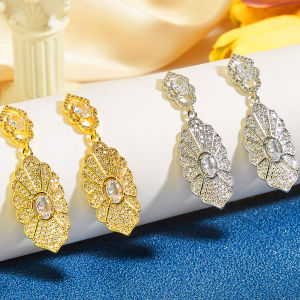 Sequito cá tính cô dâu tiệc cưới đồ trang sức Inlay màu xanh lá cây Vòng đá sáng bóng AAA đá Cubic Zirconia Bông tai Thả Dài se983