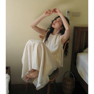 Sleeveless Apricot White Refreshing Womens Dress Set