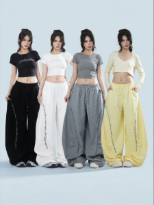 Leisure Korean Street Style Letter Printed Wide Leg Sweatpants