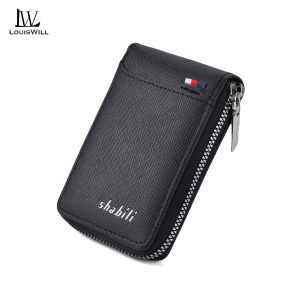 LouisWill กระเป๋าสตางค์อเนกประสงค์กระเป๋าสตางค์ RFID กระเป๋าใส่บัตรกระเป๋าสตางค์ใบสั้นของผู้ชายกระเป๋าใส่บัตรหลายช่อง ID เครดิตผู้ที่ใส่บัตรใส่เหรียญกระเป๋าสตางค์แบบมีซิปกระเป๋าสตางค์ธุรกิจ