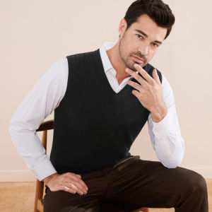 HENGYUANXIANG | Pure Cashmere V-Neck Pullover Sweater Vest Mens Autumn Winter Thickened Knittedwear Fashionable Casual Comfortable Fit