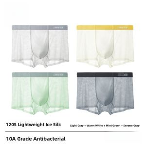 miiow | MiiOW Ice Silk Mens Underwear 2025 New Summer Thin Seamless Youth Boys Boxer Shorts Anti-Bacterial Nylon Fabric Mid Waist Design