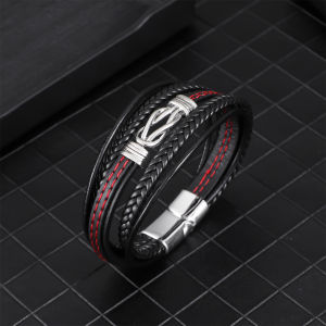 New Design Wireless Symbol Leather Bracelet Mens Personalized Retro Multi-layer Genuine Leather Bracelet for Men and Women