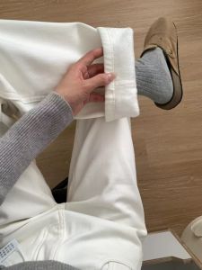 กางเกงยีนส์ทรงตรงเอวสูง ทรงหลวม ทรงหลวม กางเกงขายาวทรงขาบานสำหรับผู้หญิงไซส์ใหญ่ในฤดูใบไม้ร่วงและฤดูหนาว กางเกงขายาวทรงหลวม