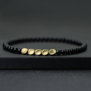 New Men 4mm Bracelet Irregular Copper Beads Strand Braclet Minimalist Black Onyx Stone Braslet Pulsera Hombre Gift For Him Joias