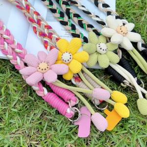 3D Flower Braided Crossbody Lanyard Phone Case Universal Anti-Lost Shoulder Strap Cute Woven Chain Handmade Strap Outdoor Travel