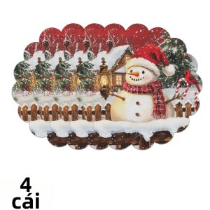 Bộ 4 Tấm Lót Đĩa Hình Người Tuyết Giáng Sinh VIKAMA Bộ Trang Trí Bàn Ăn Theo Chủ Đề Ngôi Nhà Tuyết Phụ Kiện Polyester Dễ Chăm Sóc Cho Các Buổi Họp Mặt Gia Đình Và Các Bữa Tiệc