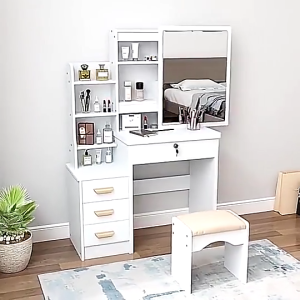 Dressing Table With Mirror Makeup Table Vanity Table Drawer Stool Bedroom Vanity Dresser Set Simple Storage Cabinet