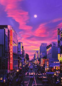 BILIBILI | Japan Abstract Anime Cityscape Canvas Poster Unframed Cyber Neon Tokyo Street View Canvas Painting for Modern Home Wall