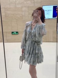 Spring Summer French Waist Cinched Short Doll Shirt Tea Break Small Size Floral Dress Women Fairy Beautiful A-Line Skirt