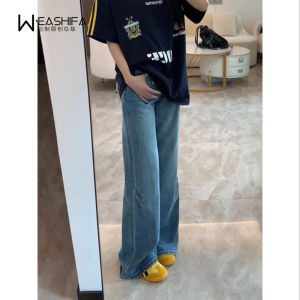 Quần Jeans Ống Rộng Cạp Cao Phong Cách Mỹ Retro Cho Nữ Mùa Xuân 2025 Quần Ống Rộng Dài Đến Sàn Không Dính Dáng Rộng