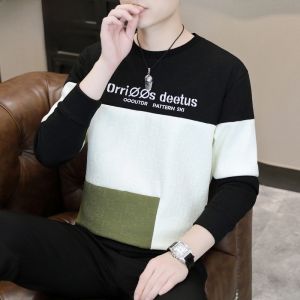 HENGYUANXIANG | Hengyuanxiang Mens Long Sleeve T-Shirt Round Neck Base Shirt Inner Wear Spring Autumn Fashion Color Block Sweatshirt Base Layer