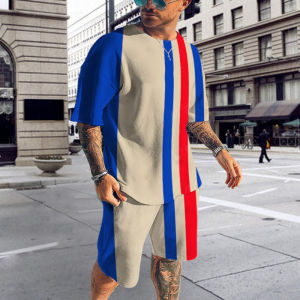 3D Digital Print Short Sleeve T-Shirt Set Casual Sportswear Short Pants Autumn Collection for Middle-Aged Men Other Material 100%