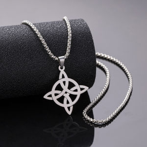 Viking Celtic Knot Pendant Necklace Men Stainless Steel Box Chain Necklaces Irish Witch Knot Jewelry