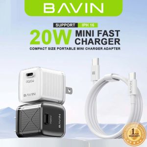 BAVIN PC966 PD 20W Mini Fast Charger Adapter w/ Intelligent Micro Chip for Android Phones Supports iPhone 16 Series