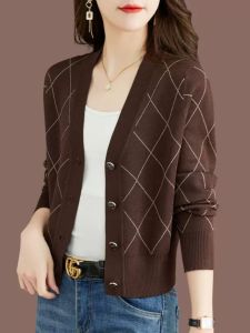 Spring Autumn New Style Thin Knitted Open Cardigan High Waist Short Womens Jacket Fashionable Shawl Top Commute Korean Version