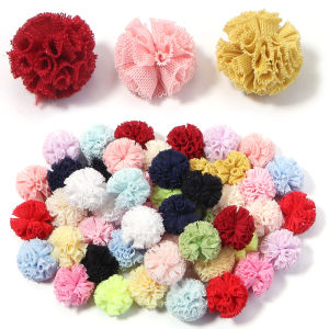 30Pcs Polyester Stretch Lace Ball DIY Gauze Elastic Flower Pompoms Craft Plush Mesh Pendant for Hairpins Jewelry Making Accessor