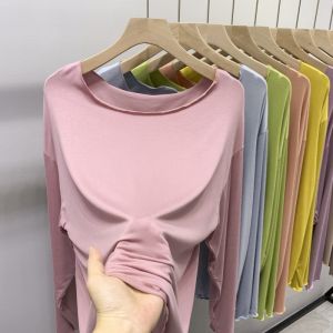 เสื้อยืดคอตตอนโมดอลแขนยาวทรงหลวมสำหรับผู้หญิงในฤดูใบไม้ผลิ ทรงหลวม สไตล์ลำลอง แขนยาว ทรงเข้ารูป ลายดอกไม้ ทรงเข้ารูป