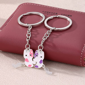 Cartoon Style Alloy Keychains for Couples Creative Sunflower Pattern Magnetic Book Bag Pendants Non-Losing Key Accessories