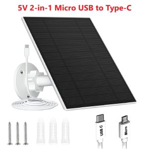 10W 5V Solar Panel for Security Camera 9.8ft Cable 2in1 Micro USB+Type-C Solar Panels Waterproof 5V USB-C Solar Cells Charger