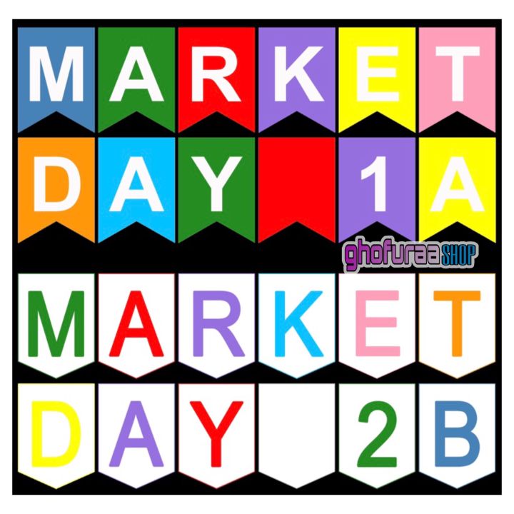 Bunting flag custom tulisan MARKET DAY nama kelas sekolah Paud TK SD 1