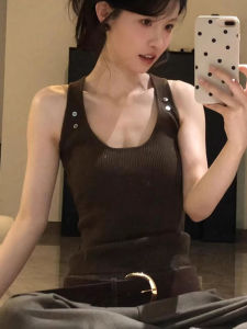 chaqi | Áo ba lỗ không tay cổ chữ U gợi cảm phong cách Mỹ dành cho nữ mùa hè Áo khoác ngoài ôm vừa vặn thon gọn thiết kế độc đáo