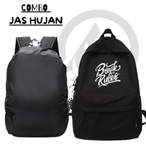 Tas Ransel Sekolah Break The Rules Combo Rain Cover Trendi Anak Perempuan Laki-laki Laptop Kuliah Tas Nilon Canvas Tas ransel gendong pria distro keren olahraga kuliah punggung remaja dewasa