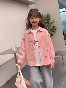 เสื้อเด็กผู้หญิง เสื้อคาร์ดิแกนแขนยาวน้ำหนักเบาแบบลำลองสำหรับฤดูใบไม้ร่วงใหม่