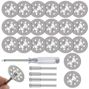 20Pcs Diamond Cut Off Wheels 20-30mm for Dremel with 4Pcs 402 Mandrel 3mm & Screwdriver Rotary Tool Cutting Discs Attachment