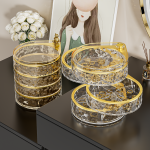 Large Capacity Multi-Layer Crystal Jewelry Box Dustproof Storage Organizer with Golden Frame Transparent Design Luxury Feeling