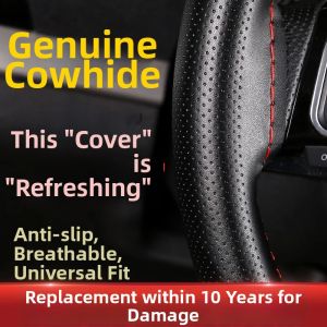LUKSEN | Genuine Leather All-around Stitched Season-All Car Steering Wheel Cover
