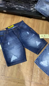MC WISCER Celana Pendek Pria Jeans Sobek Terbaru Bahan Denim Pola Skinny Diatas Lutut Tidak Melar
