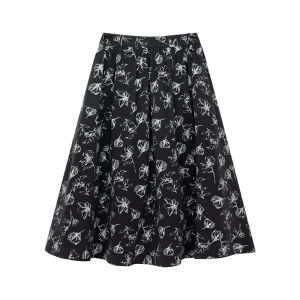 XXNING | Vintage Chinese Print Pleated A-line Skirt