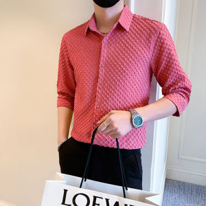 Waffle Shirt Mens Half Length Short Sleeve 2024 New Arrival Summer Ruffle Handsome Stylish Flow 3/4 Sleeve Shirt Coat Fancy