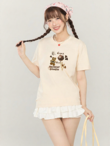 Gbiaior | Sweet Apricot Color Loose Cool Feeling Short Sleeve T-Shirt