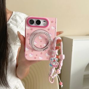 Sanrio | For IPhone Duo Cartoon Character Print Rotate Stand with Lanyard Magnetic Phone Case Wireless Charger Shockproof Protect Cover