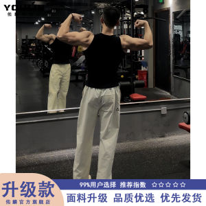 Black Muscle-Building Fitness Vest Mens Summer American Heavyweight Threaded Sleeveless T-Shirt Sportswear Youth Trendy Brand