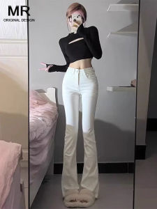 High Waist Bell Bottom Jeans Womens Summer 2025 Style White Slim Fit Long Pants Small Size Horse Hoof Jeans Cotton Stretch Denim