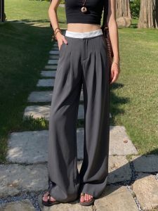 Basic House | High Waist Straight Loose Gray Womens Dress Pants Summer Lightweight